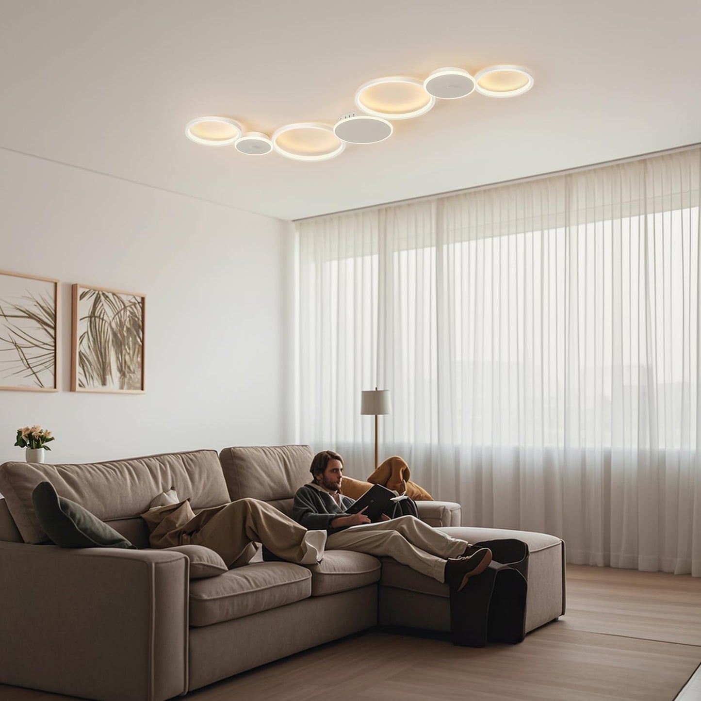 BAYHT Deckenleuchte LED Wohnzimmerlampe Weiße Runde LED Deckenlamp Dimmbar 62W 5300LM mit Fernbedienung 3000K-6500K Geeignet für Wohnzimmer, Deckenleuchte Schlafzimmer