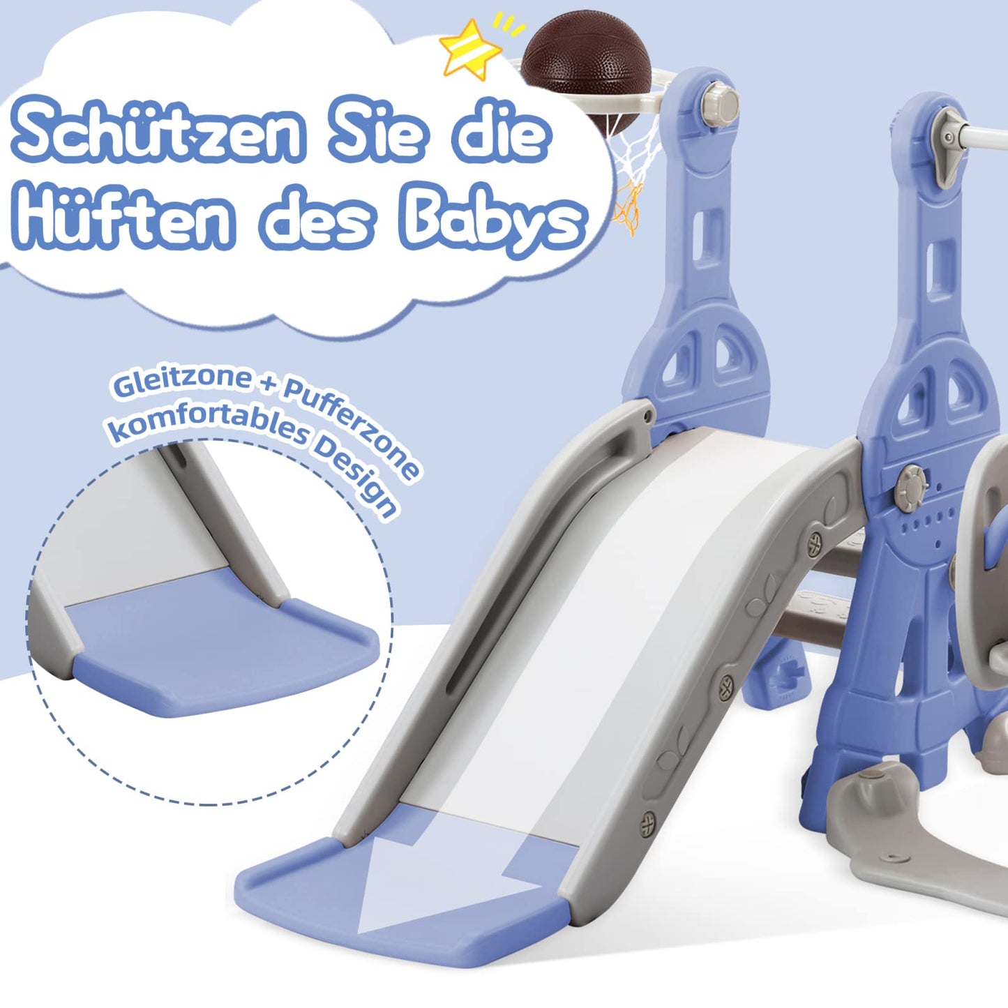 DADEA 6 in 1 Kinderrutsche mit Korb, Rutsche und Schaukel für Kinder im Freien Grün, 150 × 150 × 115 cm, Babyschaukel und Rutsche für Kinder zu Hause Schaukel Kinderrutsche, Grün