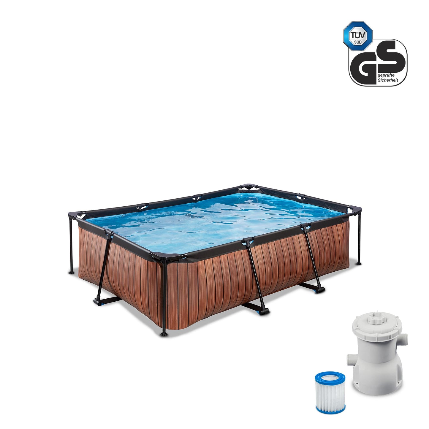 EXIT Toys Soft Grey Pool - 300x200x65cm - Rechteckiger, Kompakter Rahmenpool mit Kartuschenfilterpumpe - Leicht Zugänglich - Für Kleinkinder Geeignet - Starker Rahmen - Einzigartiges Design - Grau