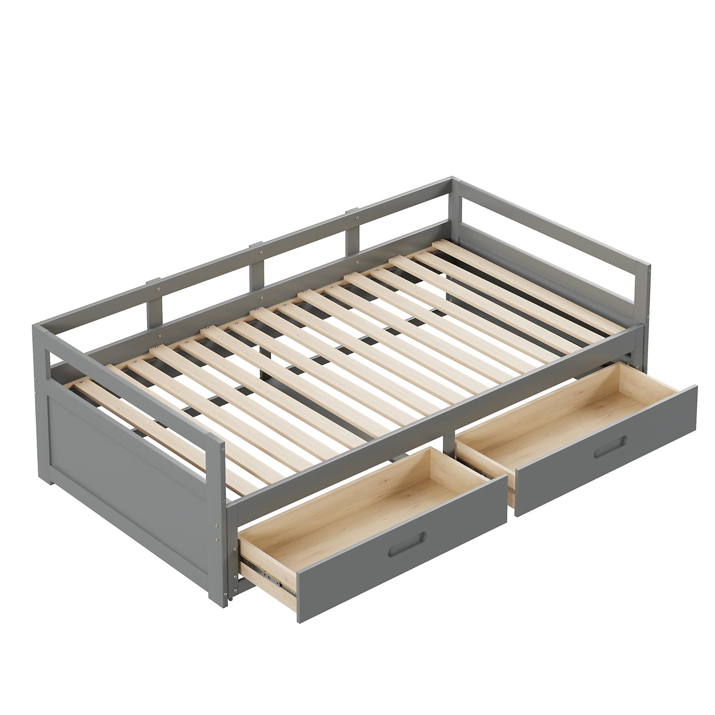 Merax Hausbett 90x200 cm mit 2 Schubladen, für 2 Kinder Doppelbett, Vielseitiges Holz Baumhausbett für Mädchen & Jungen, Stabil Spielbett Gitterbett mit Rausfallschutz und Lattenrost, Weiß