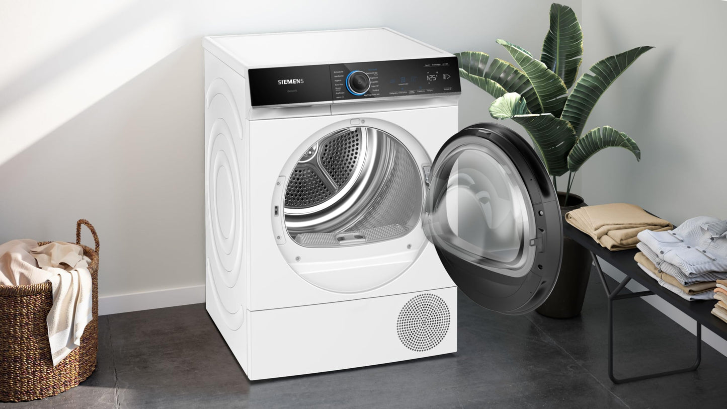 Siemens WQ35B2B30 Wäschetrockner iQ700, Wärmepumpentrockner mit 8kg Fassungsvermögen, directTouch LED-Display, autoDry, Outdoor-Programm, Home-Connect, Weiß, 60cm