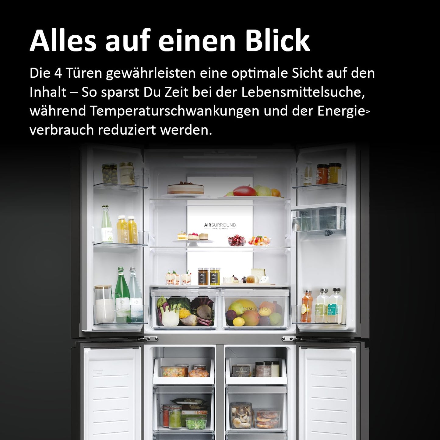 Haier Multi Door Kühl-Gefrierkombination I CUBE 83 SERIE 7 HCR7818DWPT I 4-türiger Kühlschrank mit Gefrierfach, XXL-Fassungsvermögen & 83cm Breite I 463L, Energieklasse D I Wasserspender & No Frost