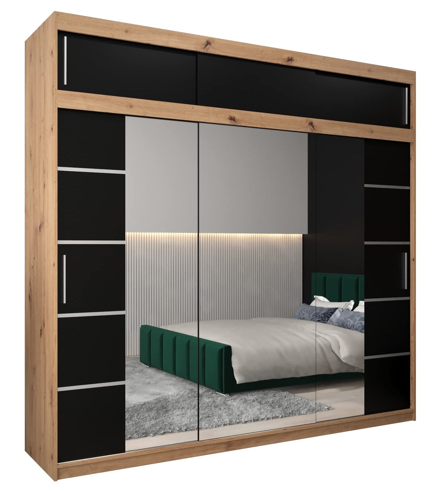 MEBLE KRYSPOL Verona 4 250 Bedroom Wardrobe Sliding Doors Cabinet with Mirror Wardrobe with Mirror Sliding Door Wardrobe Sliding Doors - 250 x 240 x 62 cm - Sonoma with Extension