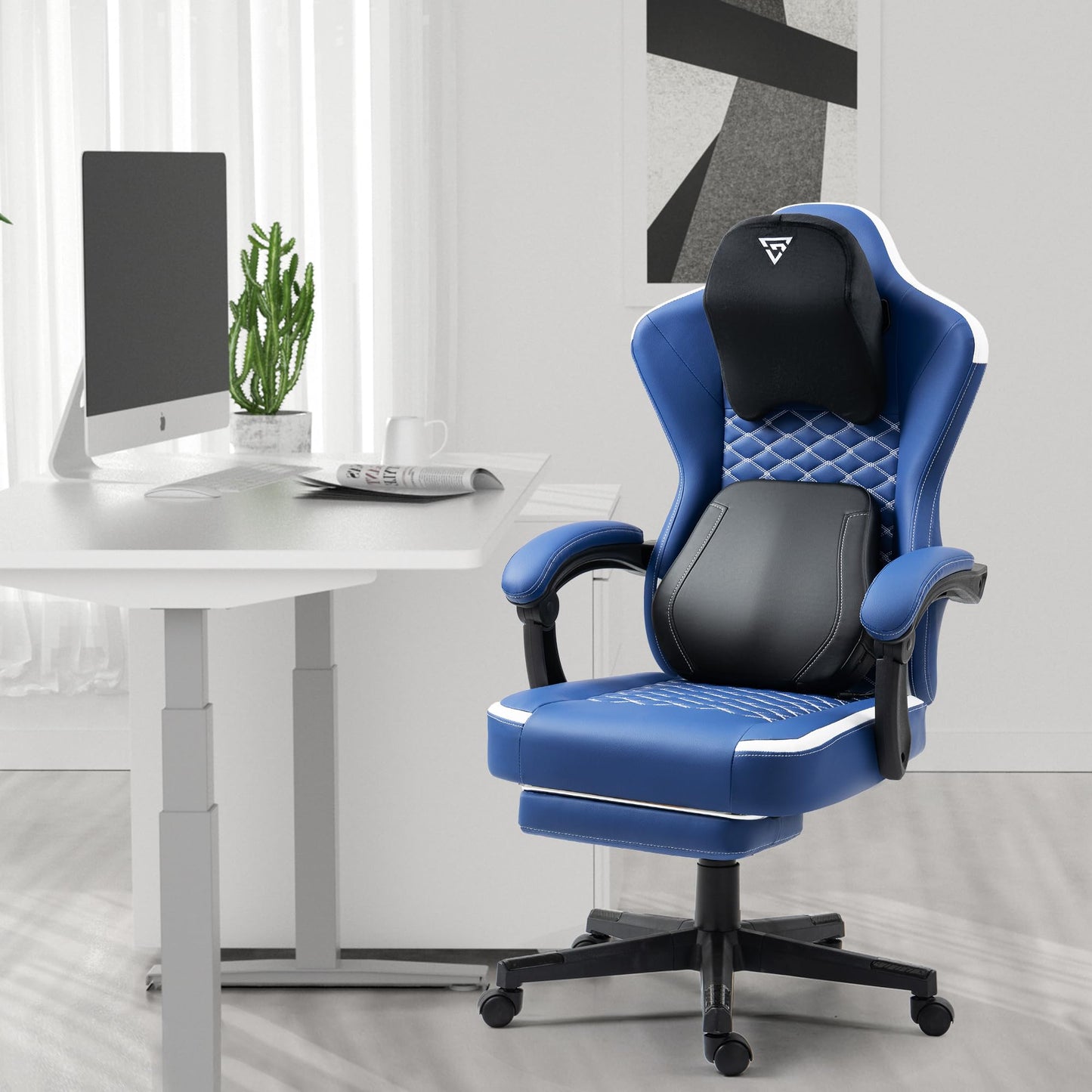 Vigosit Gaming Chair with Heated Massage Lumbar Support, Fabric Gamer Chair with Bag Spring Cushion and Footrest, Horse and High Gamer 150 kg Load Capacity (Pale Pink)