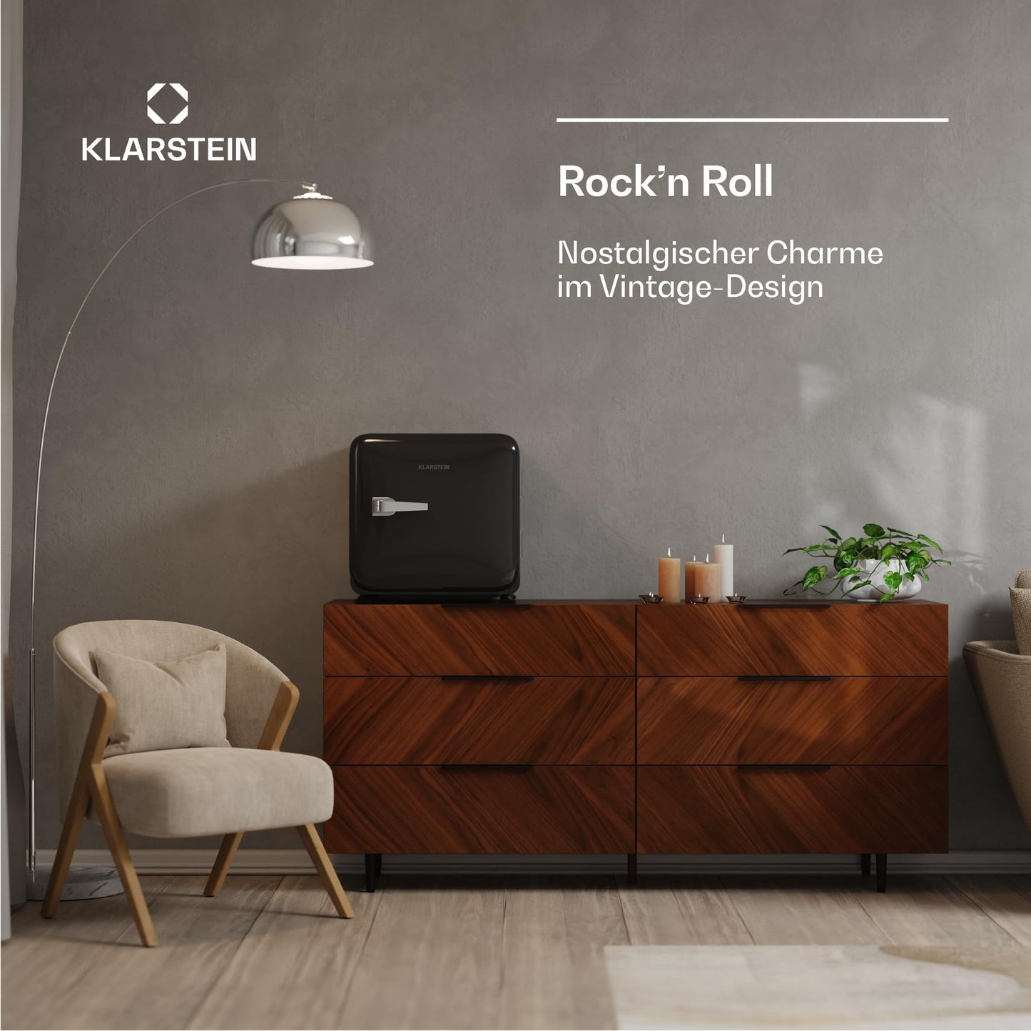 Klarstein Kühlschrank, Mini-Kühlschrank für Getränke, Kühlschrank Klein, Kleiner Kühlschrank Lautlos, Skincare Fridge, Vintage Design, Camping Kühlschrank, Minikühlschrank für Zimmer, 0-10°C, 70 L