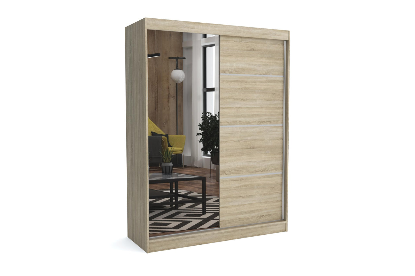 Brent - Tom Wardrobe with Mirror, 160 cm Wide, Bedroom Wardrobe with 1 Clothes Rail and Shelves for Clothes, Wardrobe Grey