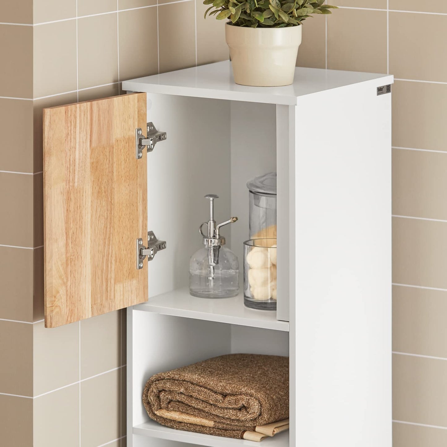 SoBuy BZR75-W Vanity Unit Bathroom Furniture - Bathroom Cabinet with Siphon Cut-Out, 2 Doors & 2 Open Compartments - Space-Saving Vanity Unit, White / Natural 60 x 60 x 29 cm