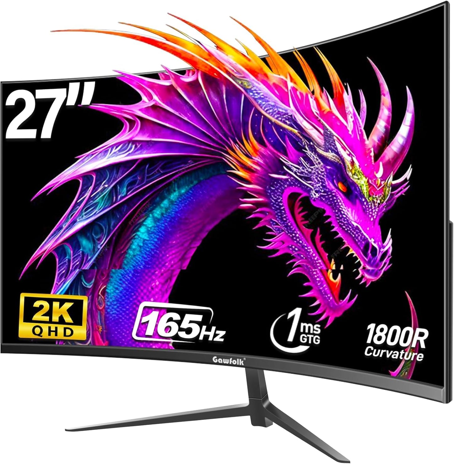 Gawfolk 32 Zoll Curved Gaming Monitor 180HZ / 165Hz / 144hz PC Bildschirm Full HD 1080P, Rahmenloses 1800R Gebogenes Computerbildschirm mit FreeSync und Eye Care Technologie, unterstützt VESA