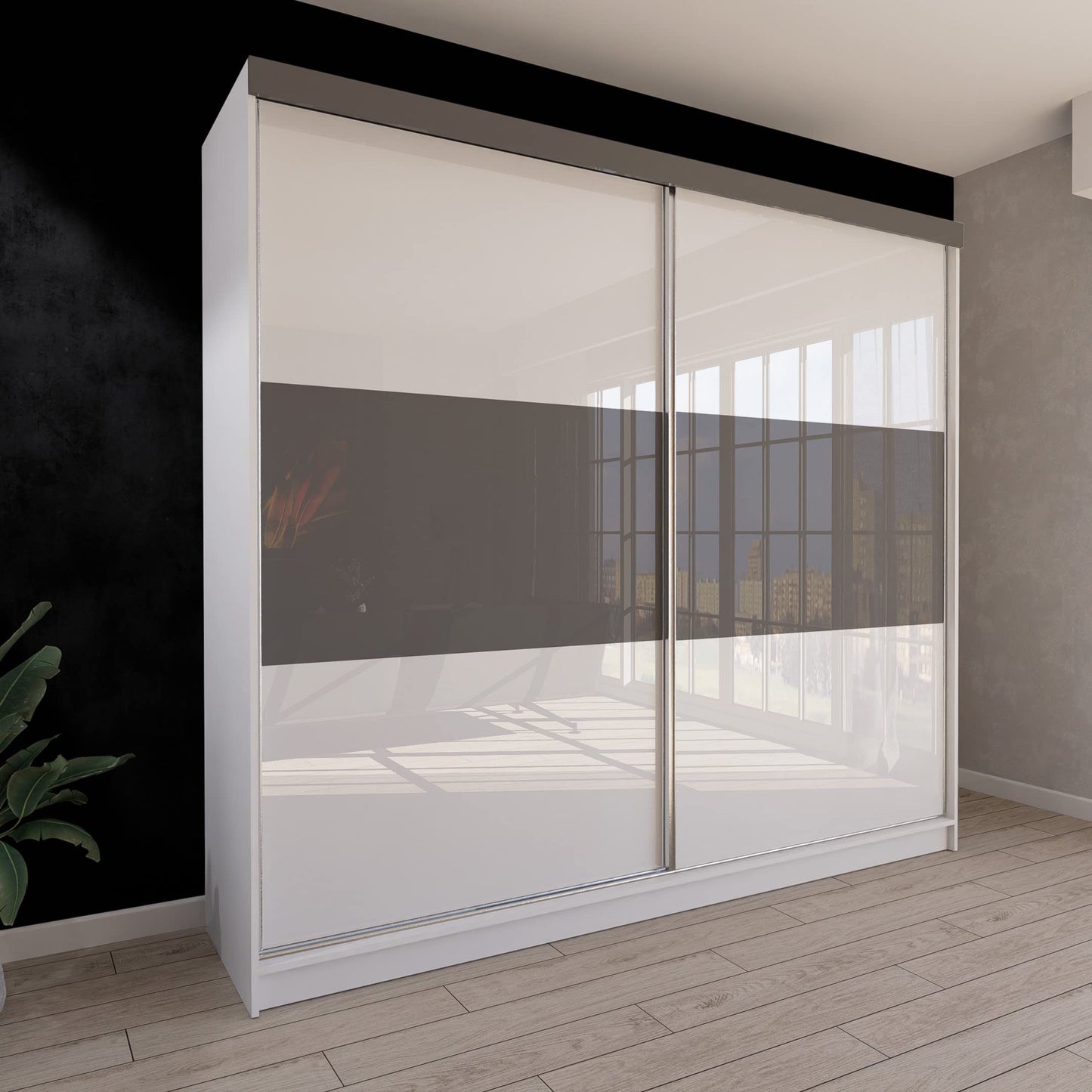 Marlux-Meble Two-Door Wardrobe 230 cm Wide with Floating and Sliding Doors Corner Wardrobe Bedroom Cabinet Hallway Cabinet System Cabinet High Gloss Cabinet