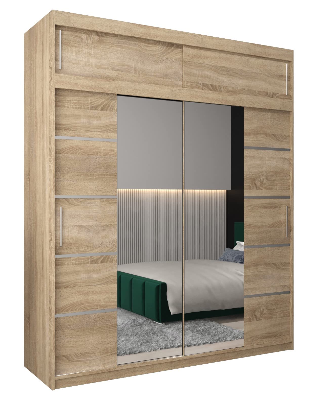 MEBLE KRYSPOL Verona 4 250 Bedroom Wardrobe Sliding Doors Cabinet with Mirror Wardrobe with Mirror Sliding Door Wardrobe Sliding Doors - 250 x 240 x 62 cm - Sonoma with Extension