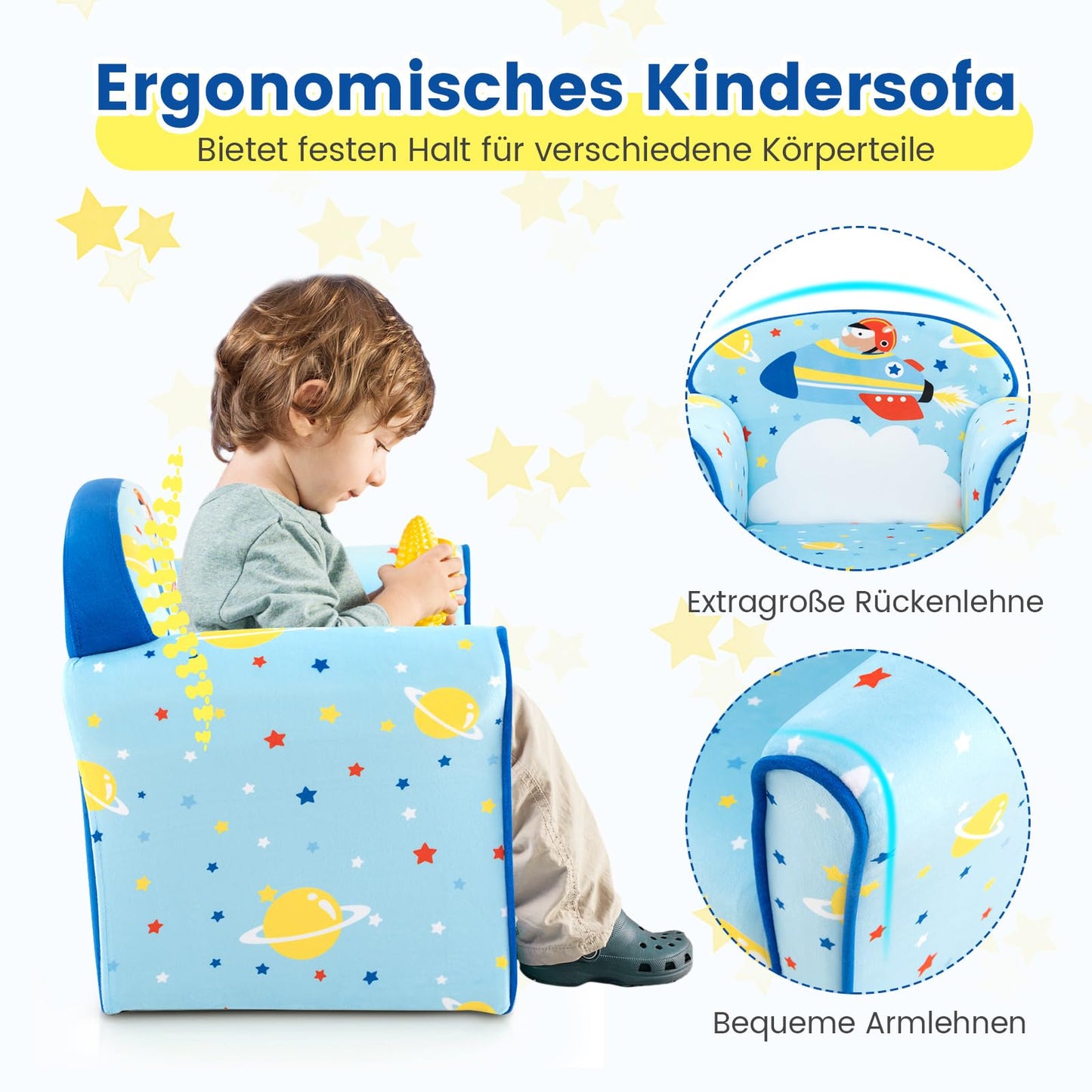 COSTWAY Children's Armchair Children's Sofa Children's Couch Baby Chair for Girls and Boys Children's Furniture Children's Chair Foam (Spaceship)