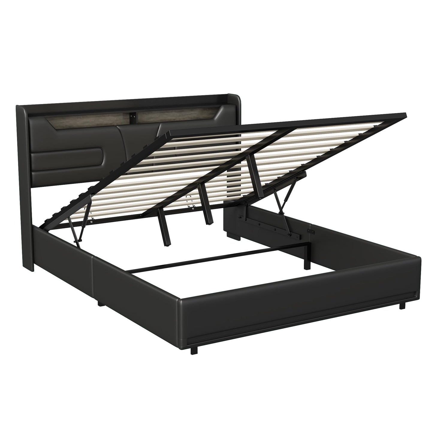 WOBOPCG Upholstered Double Bed 140 x 200, Hydraulic Storage Bed with Slatted Bases, Double Bed with Storage Space, Functional Bed with Storage Space (Grey + Flannel, 140 x 200)