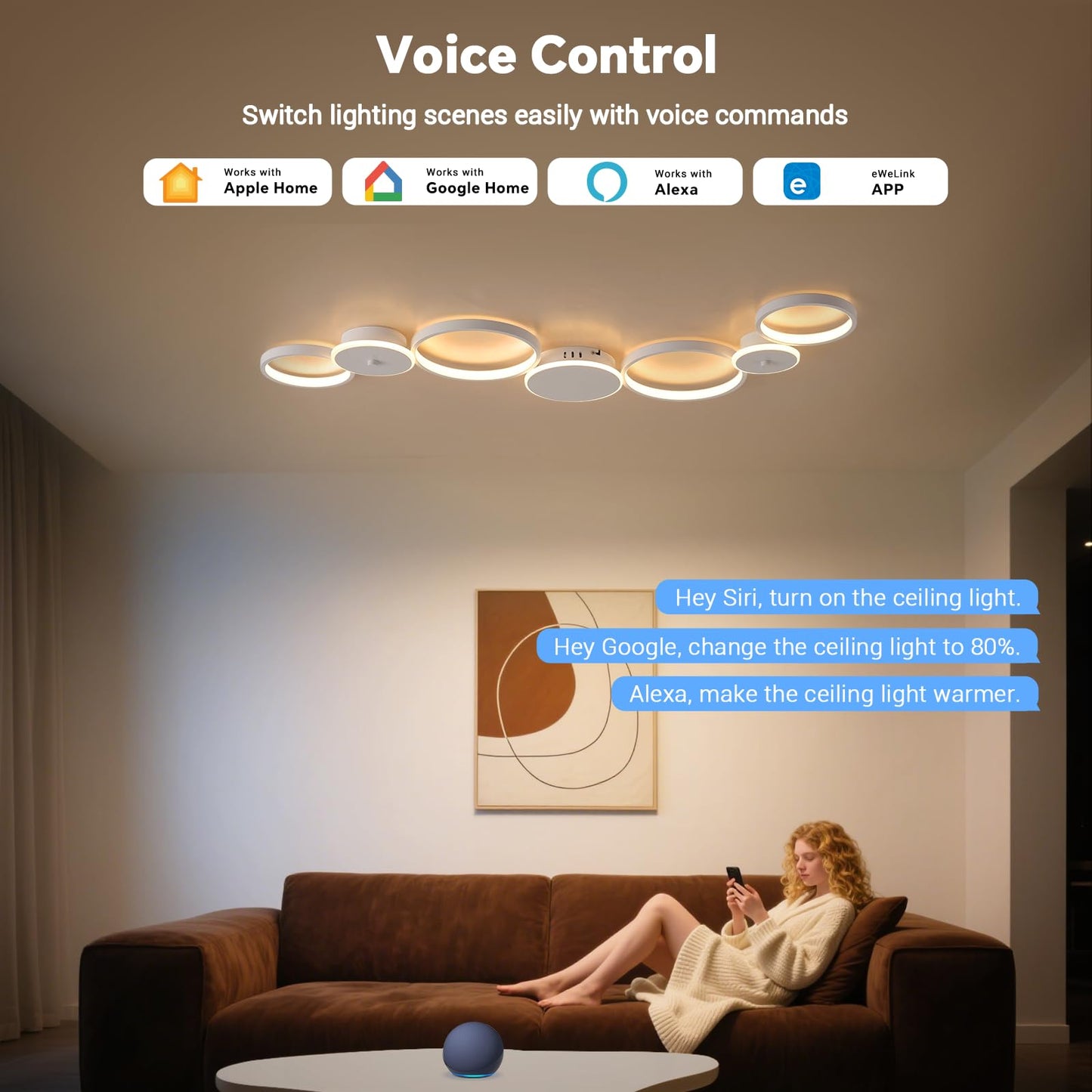 BAYHT Deckenleuchte LED Wohnzimmerlampe Weiße Runde LED Deckenlamp Dimmbar 62W 5300LM mit Fernbedienung 3000K-6500K Geeignet für Wohnzimmer, Deckenleuchte Schlafzimmer