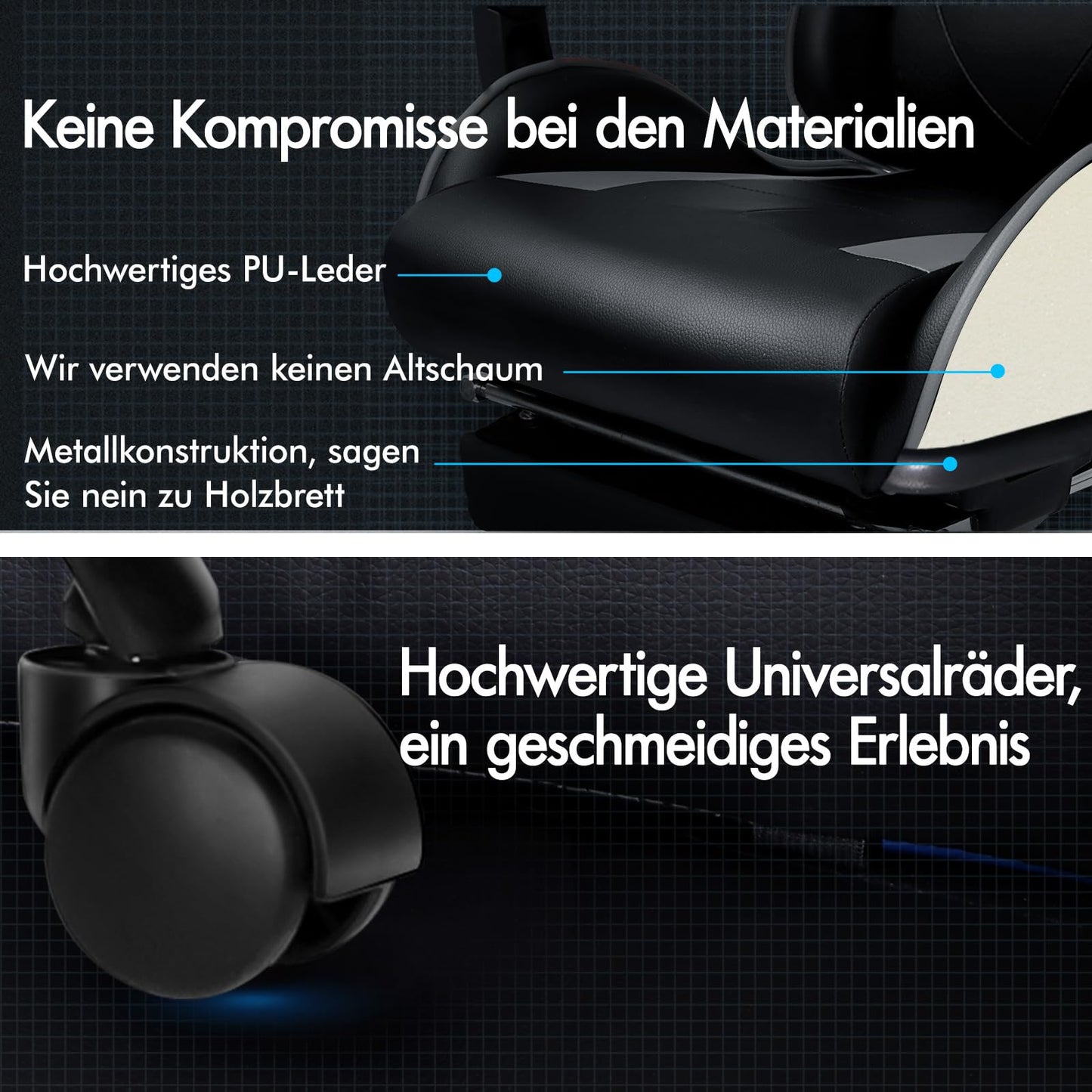 ALFORDSON Videospielstuhl, ergonomischer Bürostuhl, Massage-Rennstuhl, einziehbare Fußstütze, PU-Leder, höhenverstellbar und neigbar, 180 kg Tragkraft, Schwarz