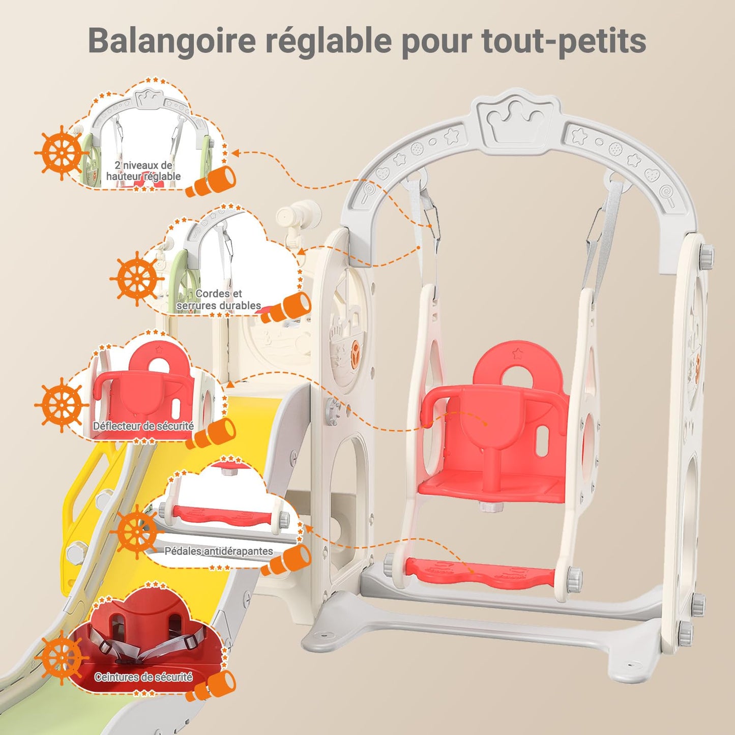 Kinderrutsche, Babyschaukel, 4 in 1, mit Schaukeln, Treppen, Gleiten, Basketballgestellen, Spielplatz für drinnen und draußen, multifunktionale Rutsche (Rosa, Kaninchen)