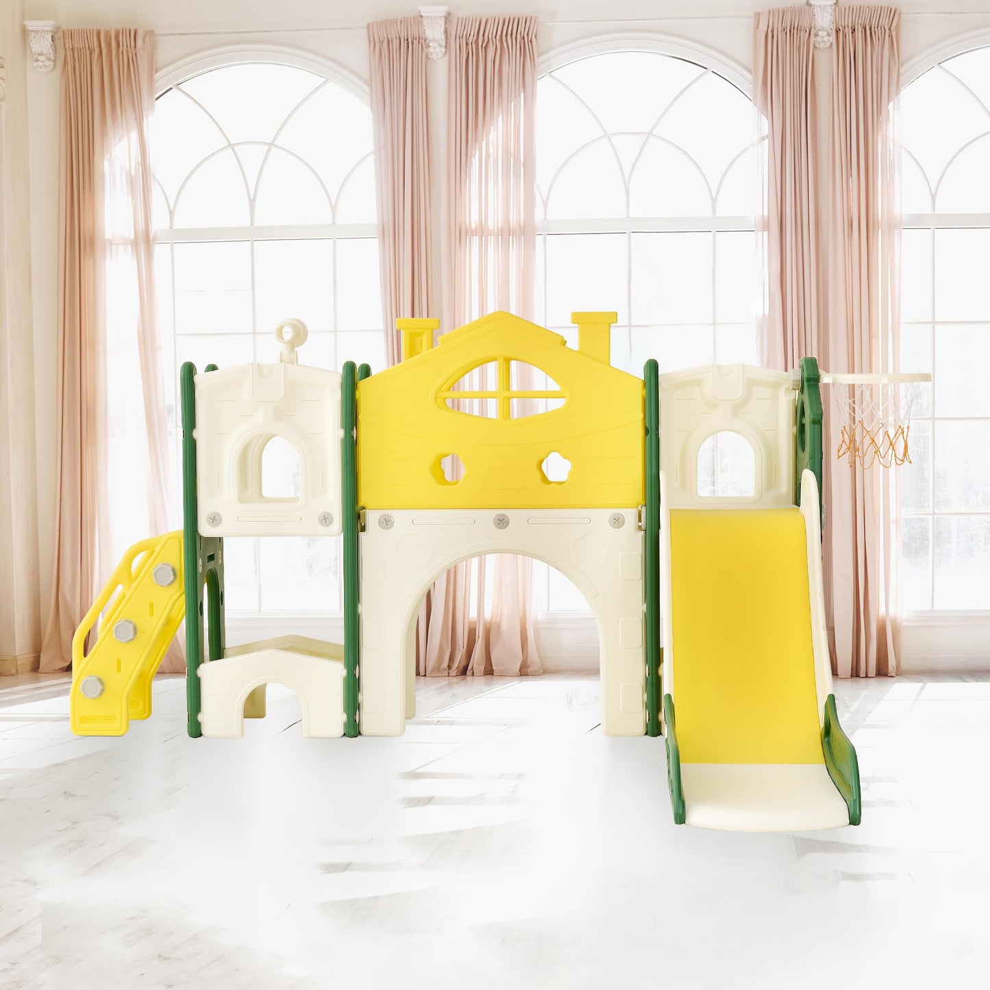 BestAlice 4 in 1 Kinderrutsche Set für Outdoor und Innen, Spielplatz mit Schaukel, Basketballkorb, Kletterleiter, Indoor- und Outdoor-Spielset, 18 Monate + (Blau)