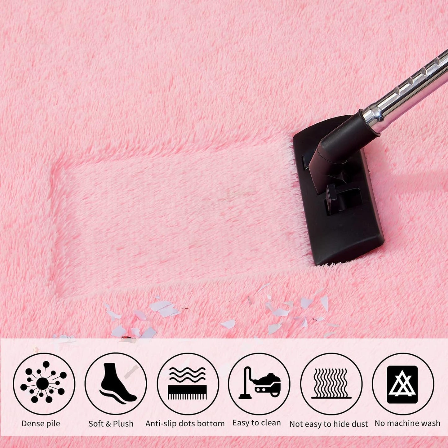 Obundi Pink Rug, Fluffy Living Room, Rugs, Teenager's Room, Girls, Soft Non-Slip Bedroom Carpet, Office, Small Rug (Pink, 60 x 120 cm)
