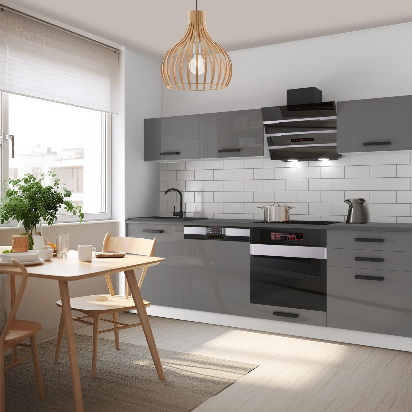 Belini Linda Kitchen Unit, Kitchen Furniture 240 cm, Fully Equipped without Electrical Appliances, with Wall Cabinets and Base Cabinets, with Worktops, Matt White