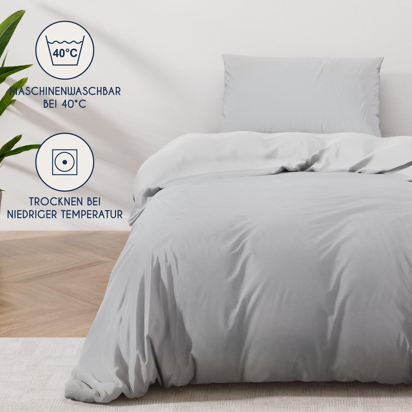 Dreamzie - Bed Linen Set 200 x 200 cm with 2 Pillowcases 80 x 80 cm Light Grey/White - 1 Duvet Cover 200 x 200 cm Made of 100% Microfibre - Certified No Chemicals (Oeko Tex)