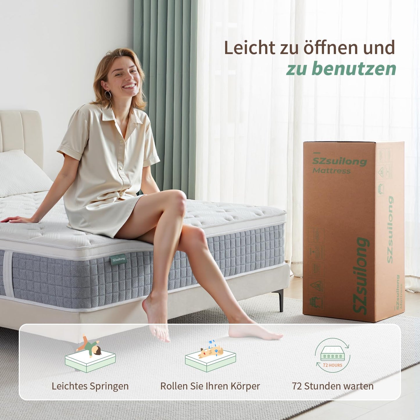 SZsuilong Mattress 180 x 200 x 24 H3 7-Zone Spring Mattress with Foam Orthopaedic Pocket Spring Mattress Oeko-Tex Certified 100 Nights Trial Sleep