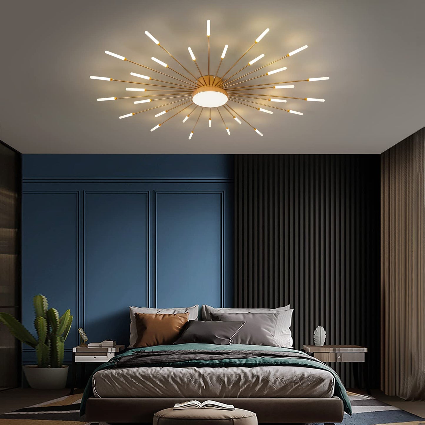 minifair Moderne LED-Deckenleuchte, 12 + 1 Köpfe, halbbündige Deckenleuchte, goldene Kronleuchter, Deckenbeleuchtung für Schlafzimmer, Wohnzimmer, Küche, Esszimmer, Restaurant