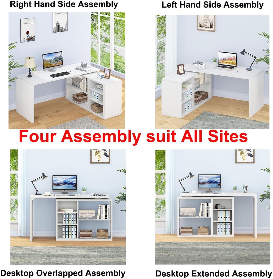 HSH Schreibtisch L Form Weiß, Wendbarer Computertisch mit Stauraum für für Büro und Arbeitszimmer, PC & Studium, Homeoffice, Eckschreibtisch mit Aufbewahrungsschrank & Ablagen, 140cm