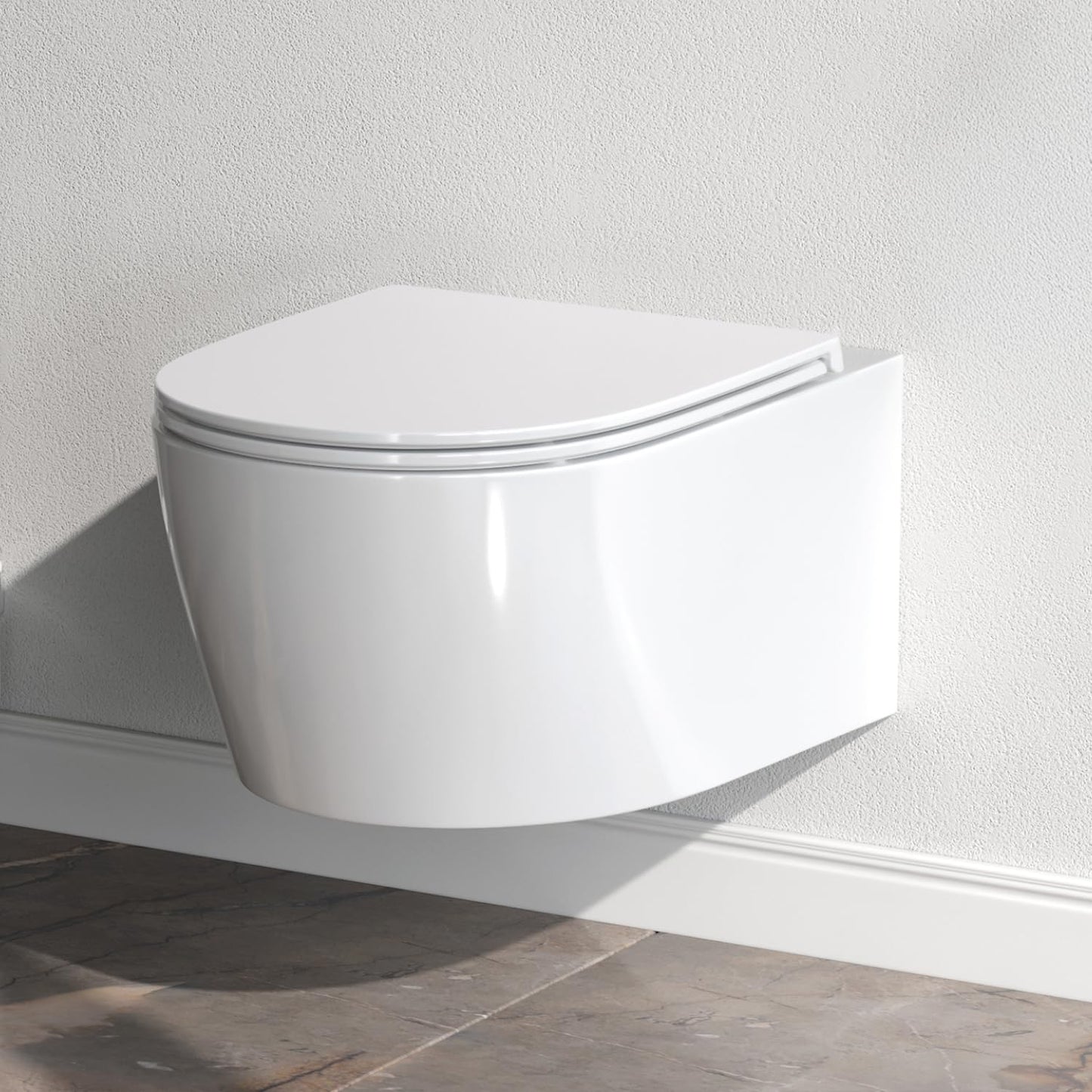 AM.PM X-Joy S - Spülrandlos Hänge WC, Tiefspül Toilette FlashClean, Wand WC mit Toilettendeckel mit Absenkautomatik, Hänge Toilette aus Keramik, Weiß, 50 cm lang