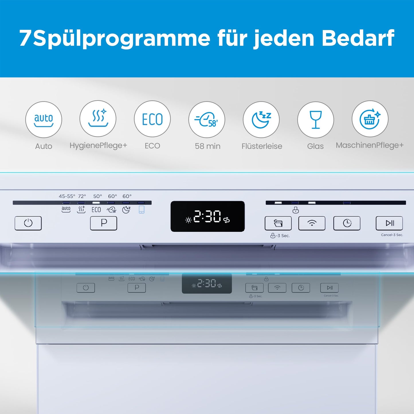 Midea SF 5.60NW14C Dishwasher 60 cm Freestanding & Undermountable, 14 MGD, Hygiene Care +, Zone Wash, 7 Programmes, Dishwasher 60 cm with WiFi, Start Delay, Automatic Door Opening, 44 dB