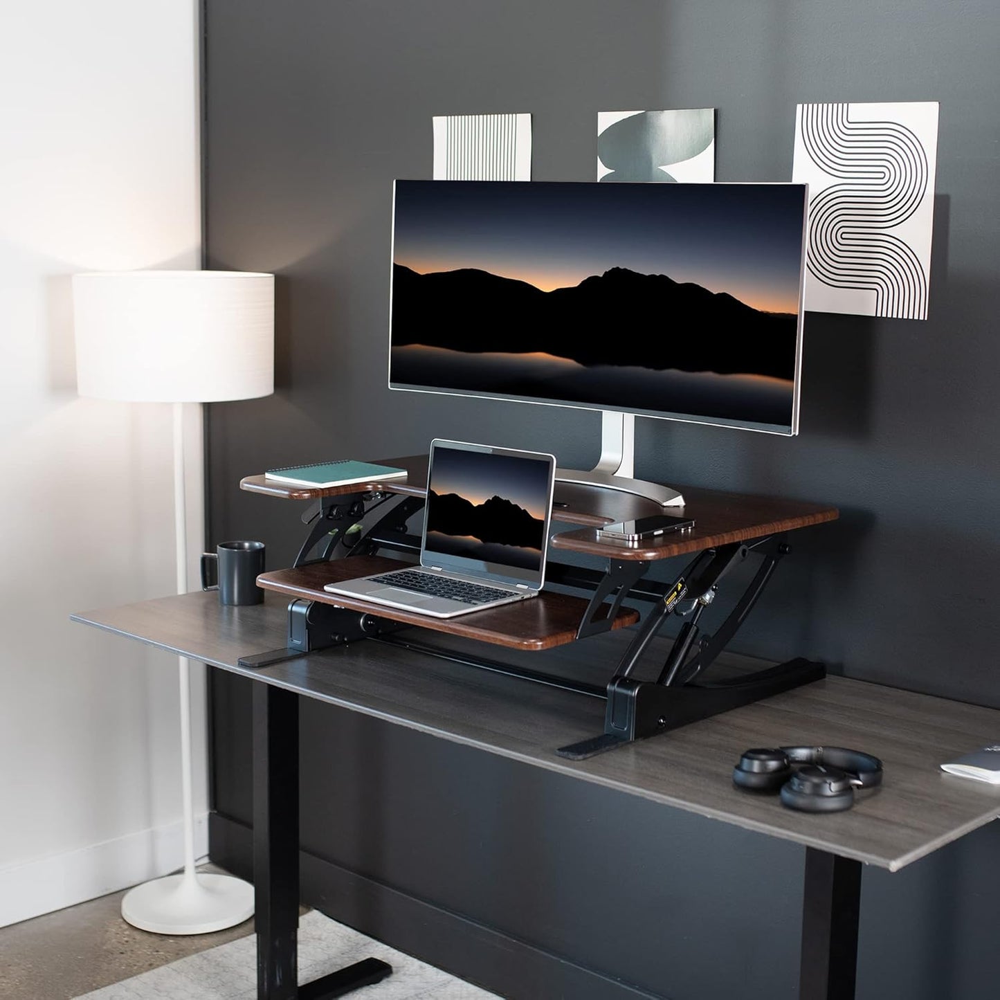 VIVO Black Height Adjustable 36 inch Stand up Desk Converter Quick Sit to Stand Tabletop Dual Monitor Riser, DESK-V000V