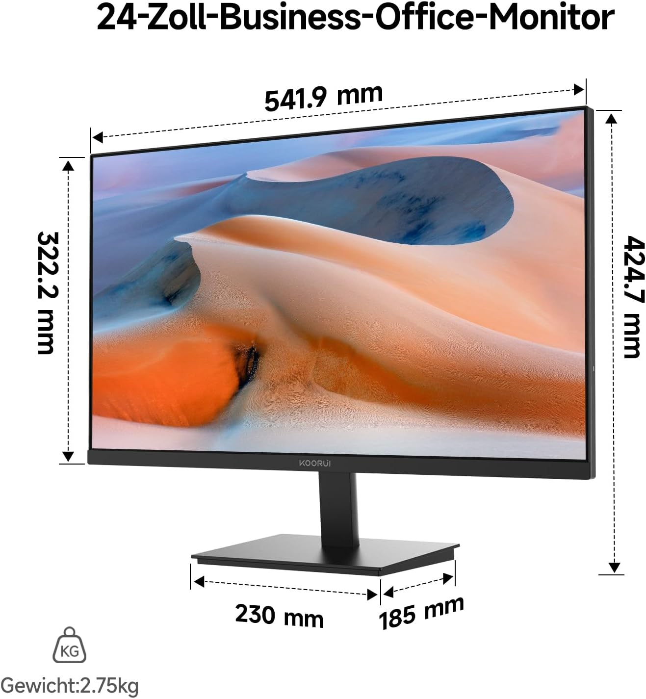 KOORUI E2411F 23.8 Inch Screen, Full HD Monitor 1920 x 1080, 100 Hz PC Monitor, IPS Eye Care, HDMI & VGA, VESA 100 x 100 mm