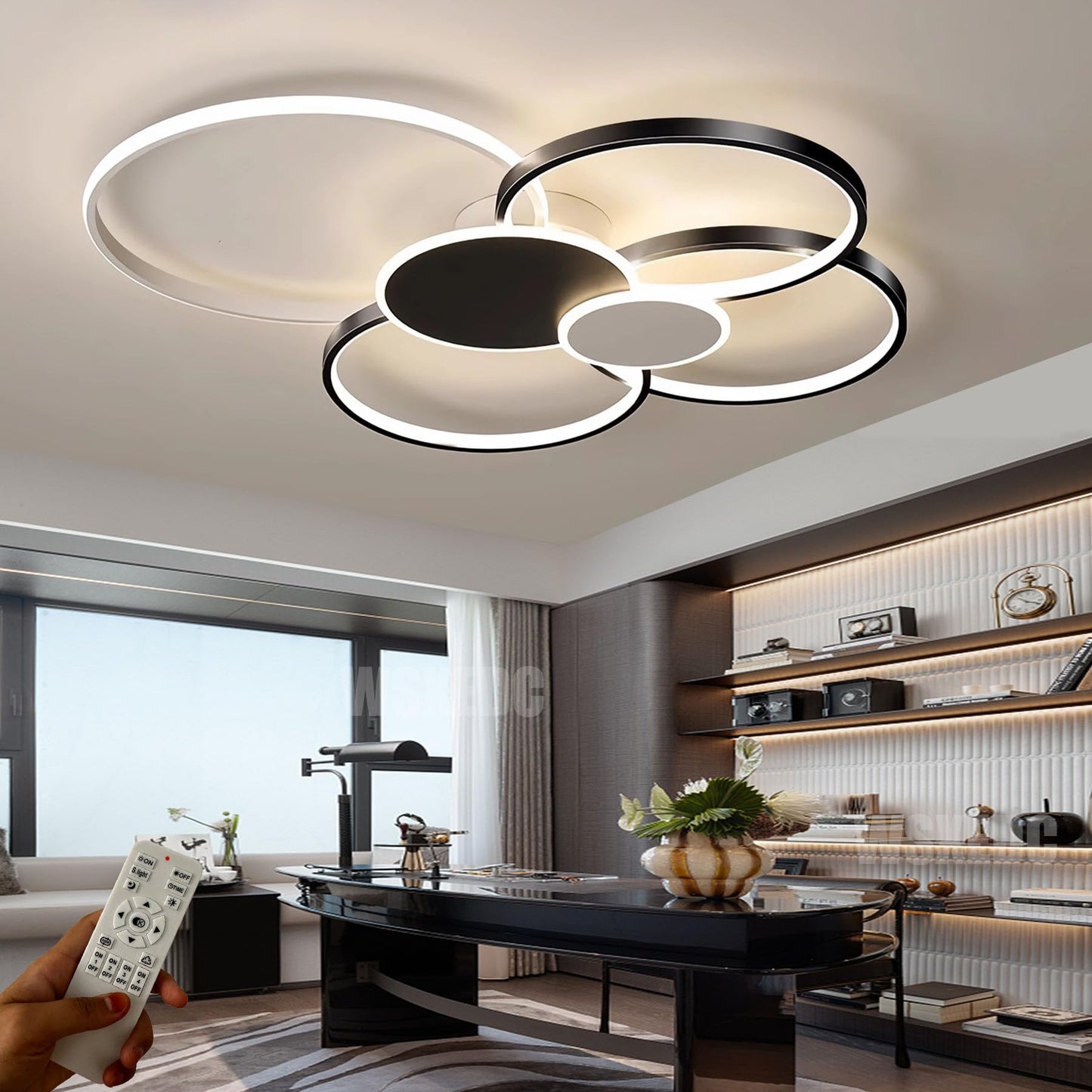 Dimmbare LED 6 Ring Wohnzimmerleuchte LED-Deckenleuchte moderne kreative Deckenbeleuchtung Innenbeleuchtung für die Augenpflege Für Schlafzimmer Büro Esszimmer Jugendzimmer (Weiß, L80cm 71W)