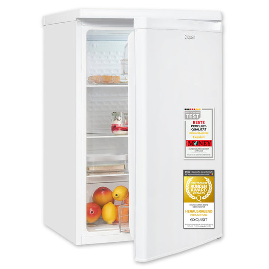 Exquisit Kühlschrank ohne Gefrierfach, 126 Liter, 55 cm Breit, Freistehend, Kompakt, Temperaturregelung, LED-Licht, KS516-V-040D weiss