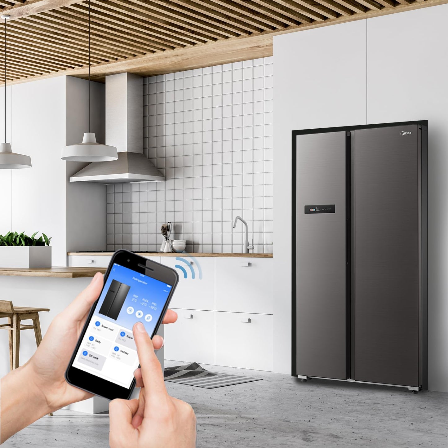 Midea KS-DDX 6.32 WT Side-by-Side Kühl-/Gefrierkombination/ 178,8 cm Höhe/ 254 kWh/Jahr/No Frost/Dual Inverter Compressor/mit 3in1 Wasser-/Eisspender und Wassertank, Dark Inox