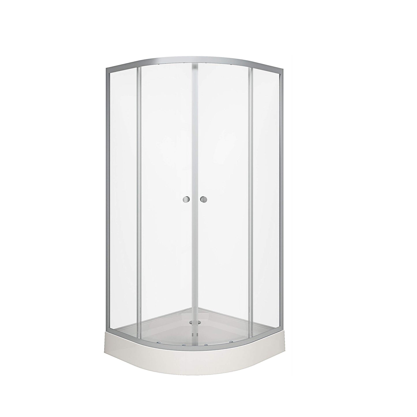 MARWELL Shower Cubicle Crystal Round Shower Complete Set Radius 55 cm and 4 mm Thick Tempered Safety Glass, Glass Shower with Aluminium Profiles in Silver Satin Matt