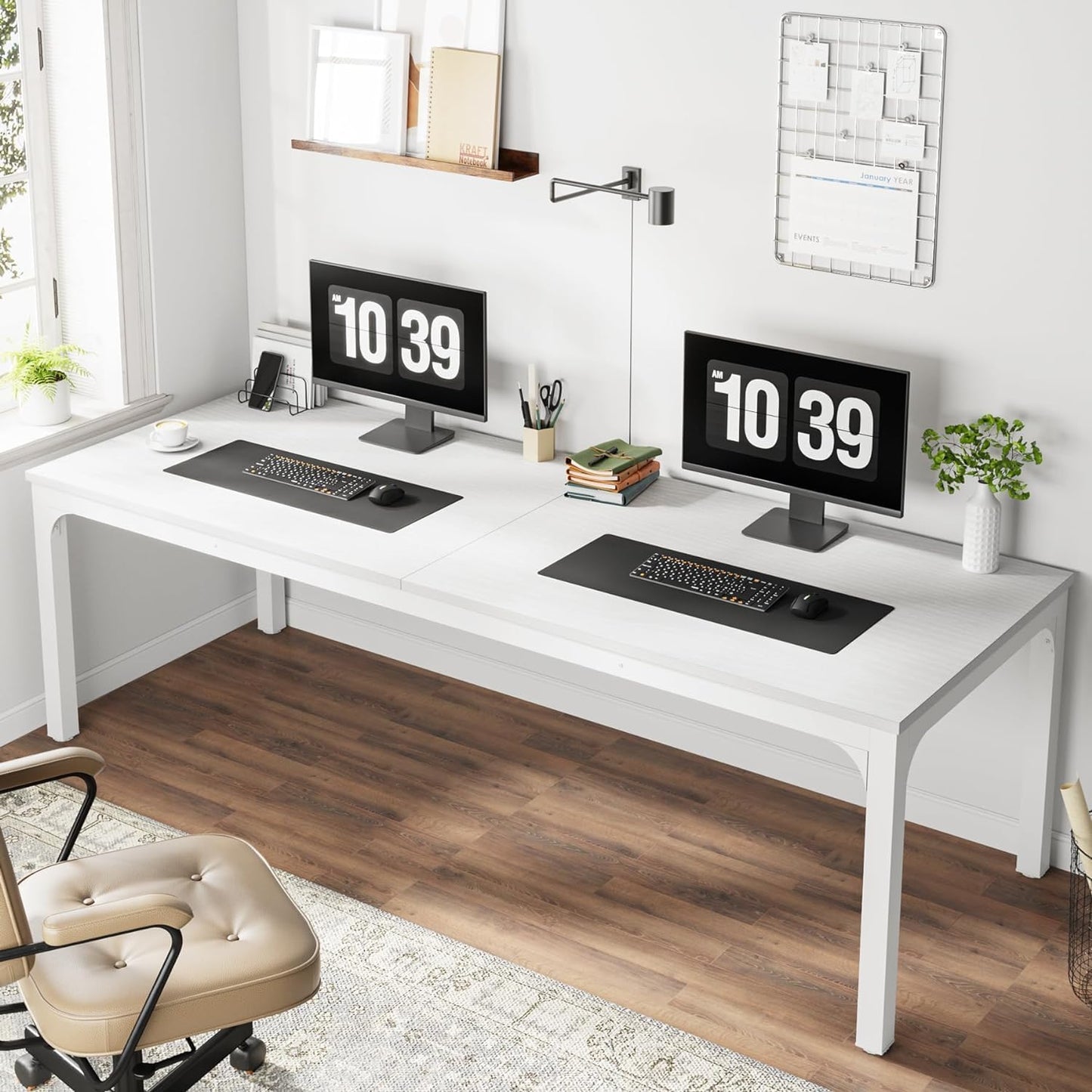 Tribesigns Schreibtisch Computertisch 200 x 70 x 75 cm Doppelter langer Schreibtisch, PC Tisch Bürotisch Arbeitstisch Esstisch Büro-Möbel Computertisch Konferenztisch für Home Office, Rustikales Braun