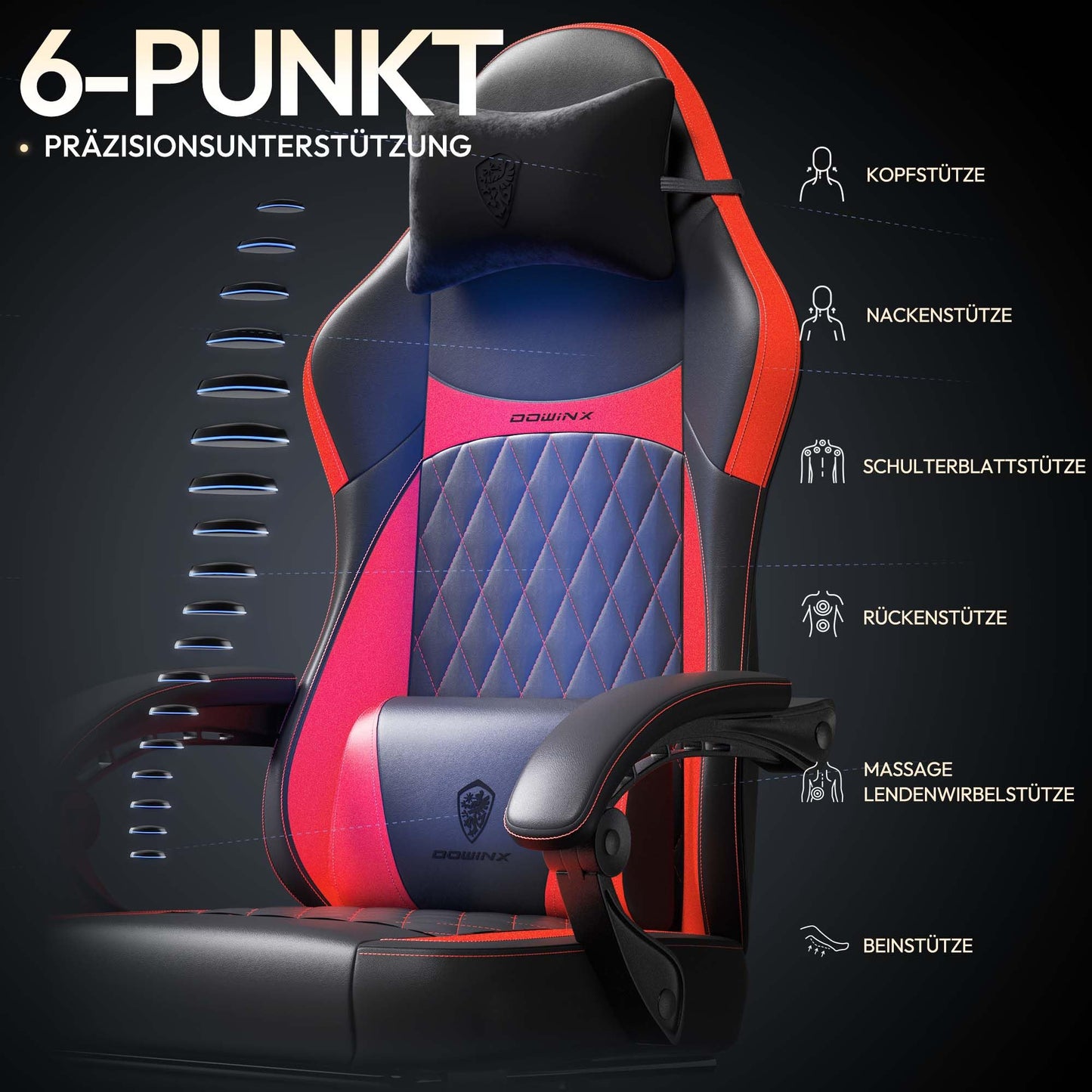 Dowinx Gaming Chair, Racing Gamer Chair, Ergonomic Gaming Chair with Lumbar Support, Gaming Chair, PU Leather, 150 kg, Black Purple