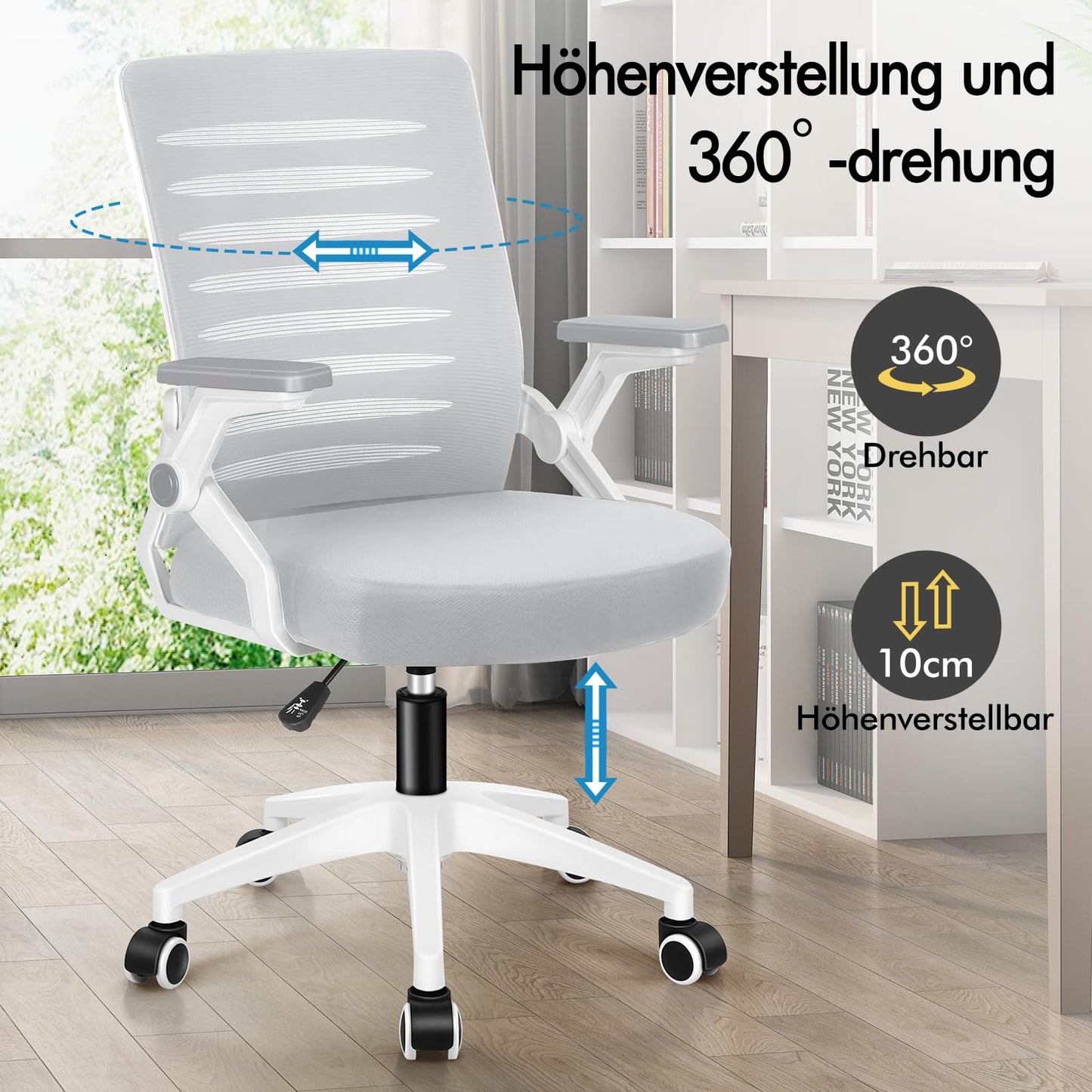 ALFORDSON Bürostuhl, Lendenstütze, Atmungsaktives Netz und Stoff, Hochklappbare/Verstellbare Armlehnen, Hochwertiger Schaumstoff, 180kg für Zuhause & Gaming, Wale, Schwarz