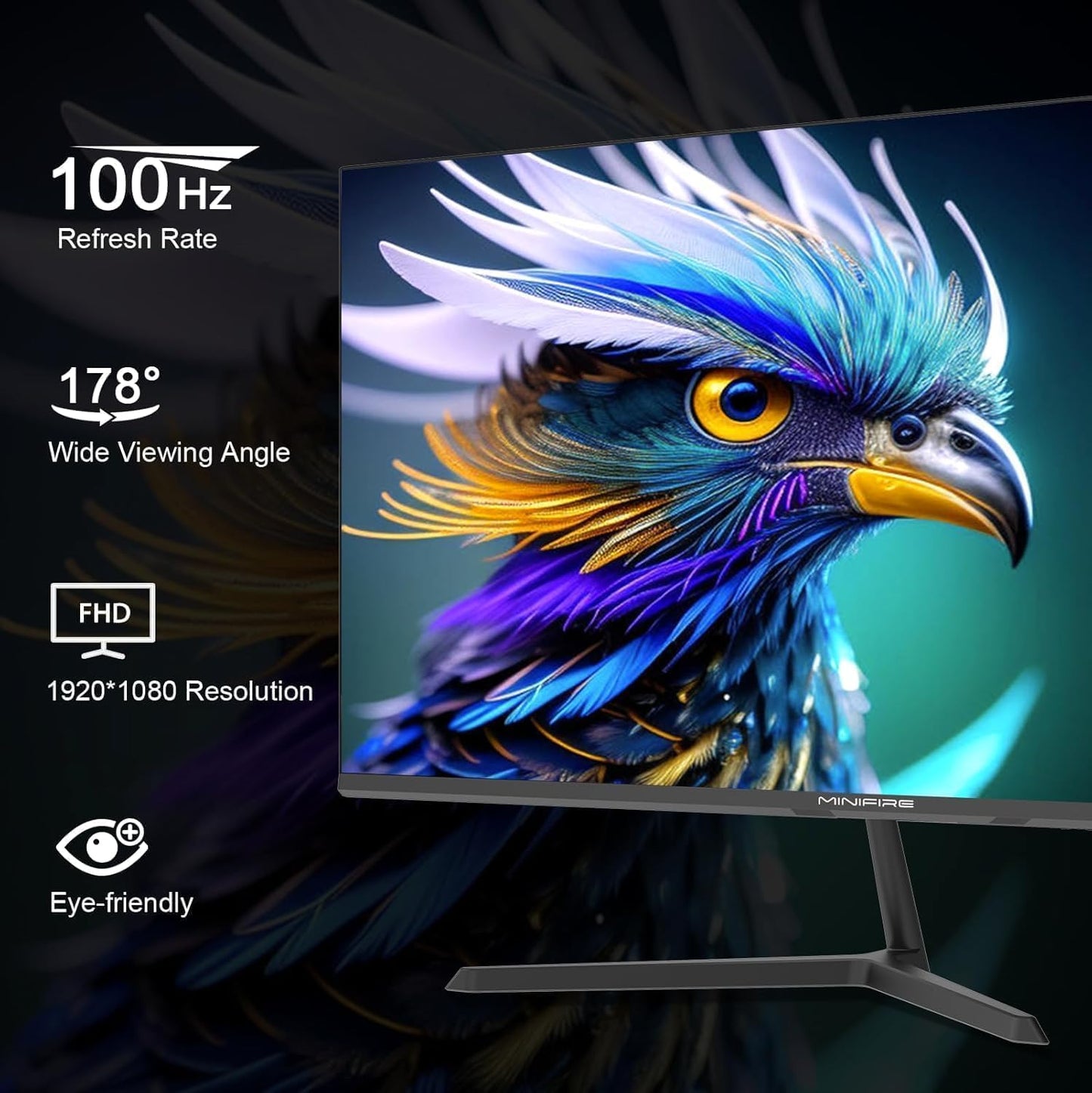 Minifire 27-Inch Monitor, 100 Hz, Anti-Flicker, Full HD, 1080p Monitor PC Screen with HDMI VGA Ports (MF27X3AL HDMI Cable Included)