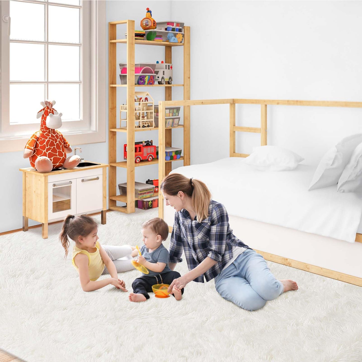 JOJOSEE Hochflor Teppich Wohnzimmer, 200 x 300 cm Anti-Rutsch Wohnzimmerteppich, Waschbarer Flauschiger Teppich für Schlafzimmer & Kinderzimmer, Hellgrau