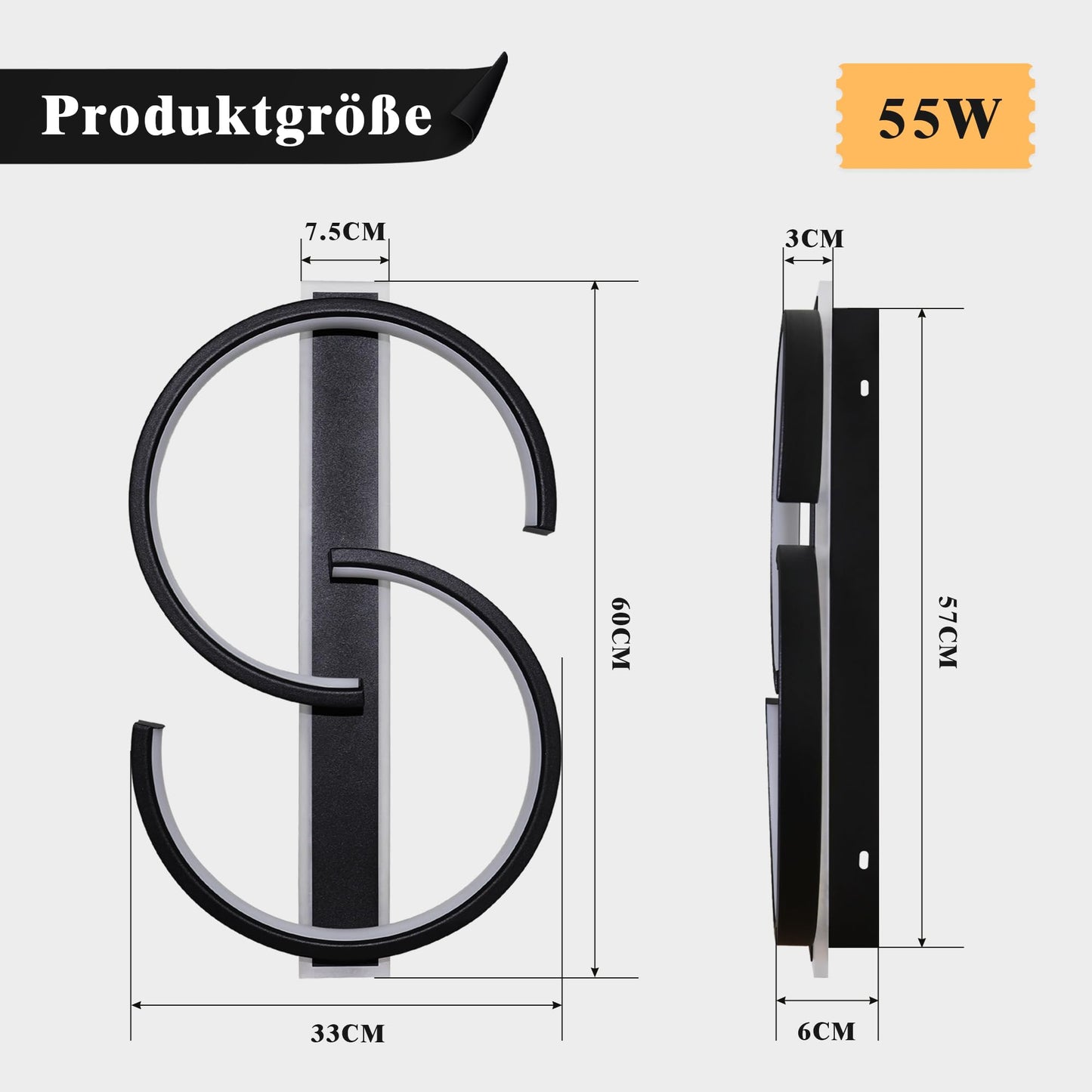 LUOLONG LED Deckenleuchte Dimmbar Deckenlampe Schwarz Wohnzimmerlampe 35W mit Fernbedienung 2-Ringen kreis Deckenleuchte Schlafzimmerlampe Arbeitzimmer Büro Modern Led deckenbeleuchtung-40cm Schwarz