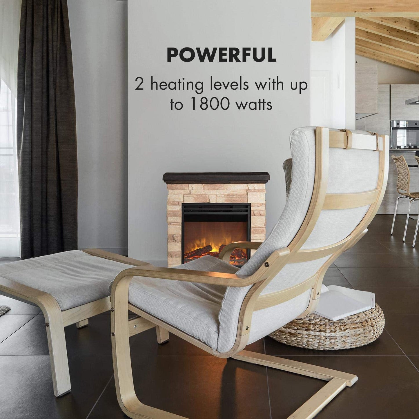 Klarstein Electric Fireplace, Electric Fireplace, 1800 Watt, Flame Effect, Stone Decor, Polystone, Remote Control
