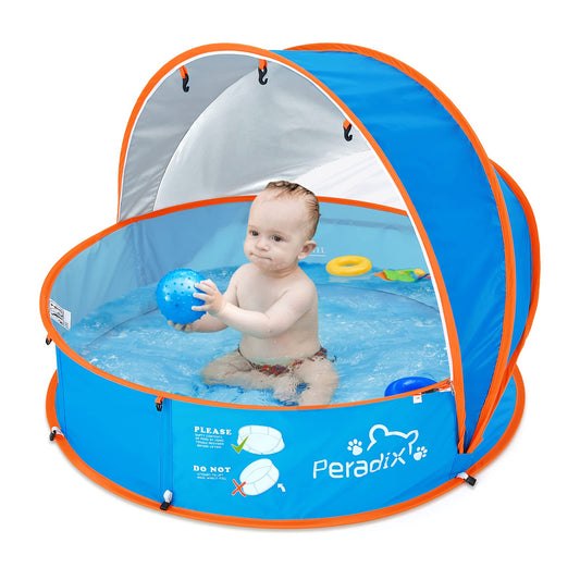 Peradix 4 in 1 Pop Up Baby Planschbecken,Babypool mit UV Schutz Bällepool, Baby Zelt Strandzelt mit Moskitonetz,Tragbare Spielzelt Bällebad Sonnenschutz Sommer für Jahre,(Blau)