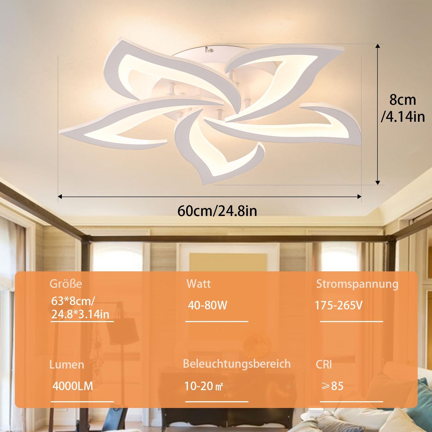 Tetipa LED Deckenleuchte Dimmbar, 80W-160W Wohnzimmerlampe mit Fernbedienung und APP, Schlafzimmer Deckenlampe moderne Deckenbeleuchtung Deckenbeleuchtung Kronleuchter Dimming Lampe Ceiling