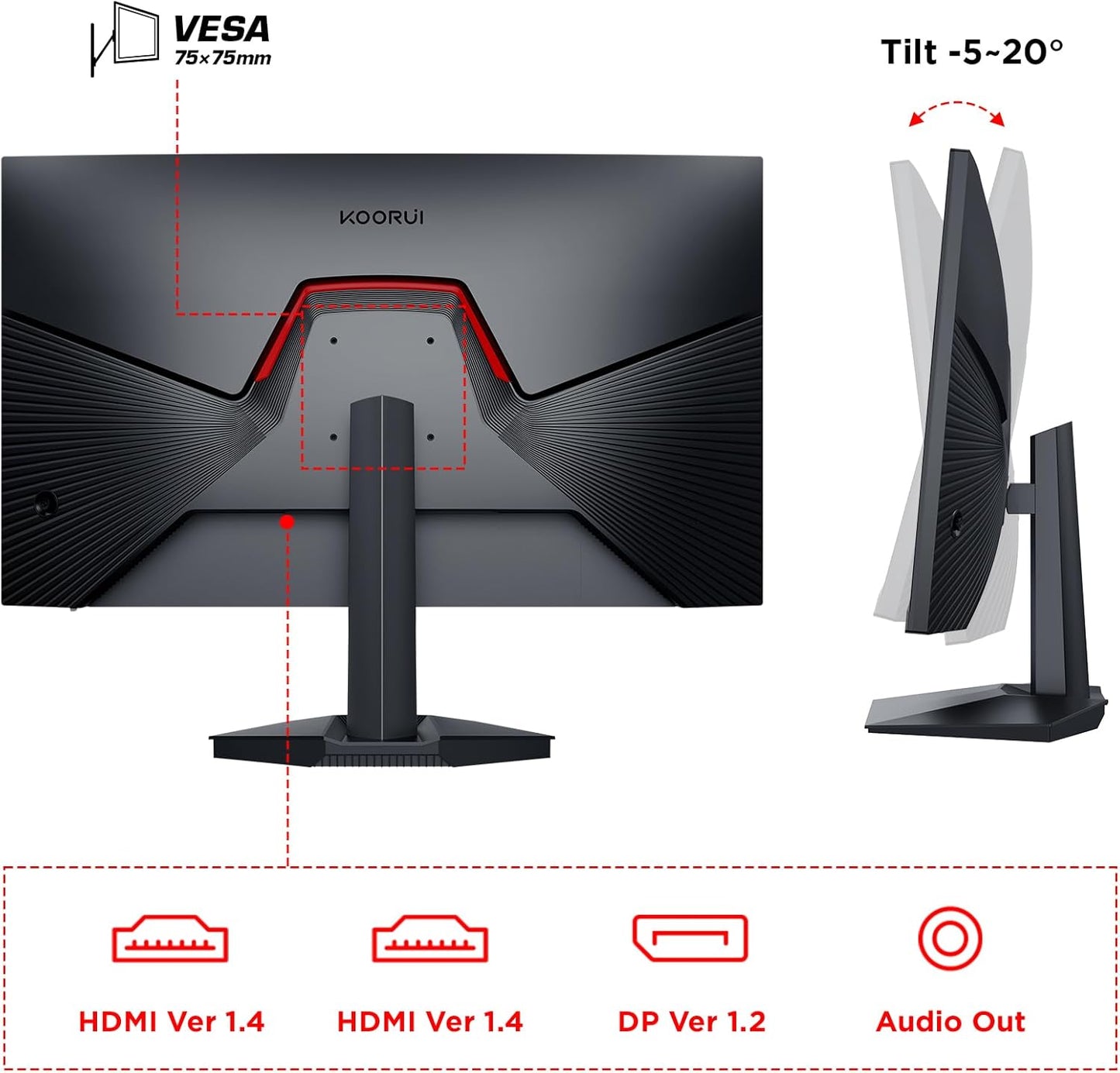 KOORUI Gaming Monitor 27 Zoll, Full HD Rahmenlos Bildschirm 165Hz Adaptive Sync (1ms, VA-Panel, Eye-Care, 1920 x 1080, 2xHDMI 2.0, & DisplayPort 1.4, VESA 75x75mm, DCI-P3 90%)