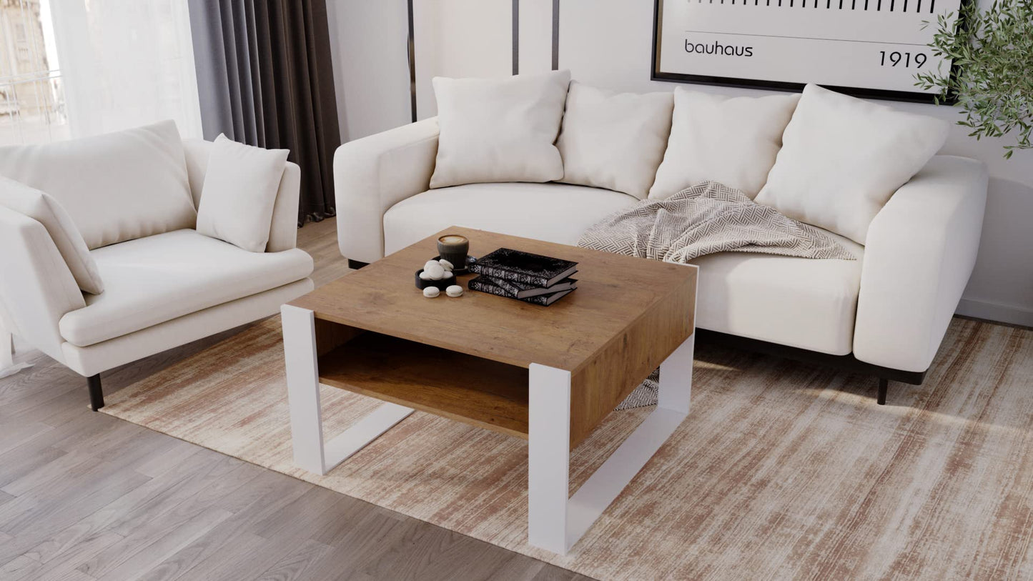 AKKE Karo Couchtisch für Wohnzimmer Beistelltisch Wohnzimmertisch Modern Sofatisch Kaffeetisch Deko Möbel für Wohnzimmer Wohnzimmertische Couchtische Eiche Mit Schwarzen Beinen