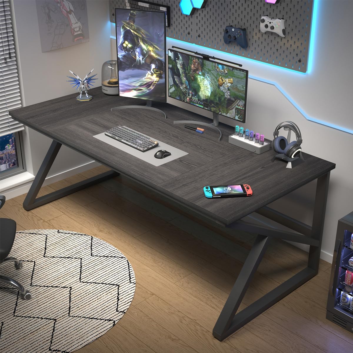 IBF Desk in Brown Colour with a Length of 70 Inches, Industrial Large Double Metal and Wood Desk for Computer, Long Office Table for Home