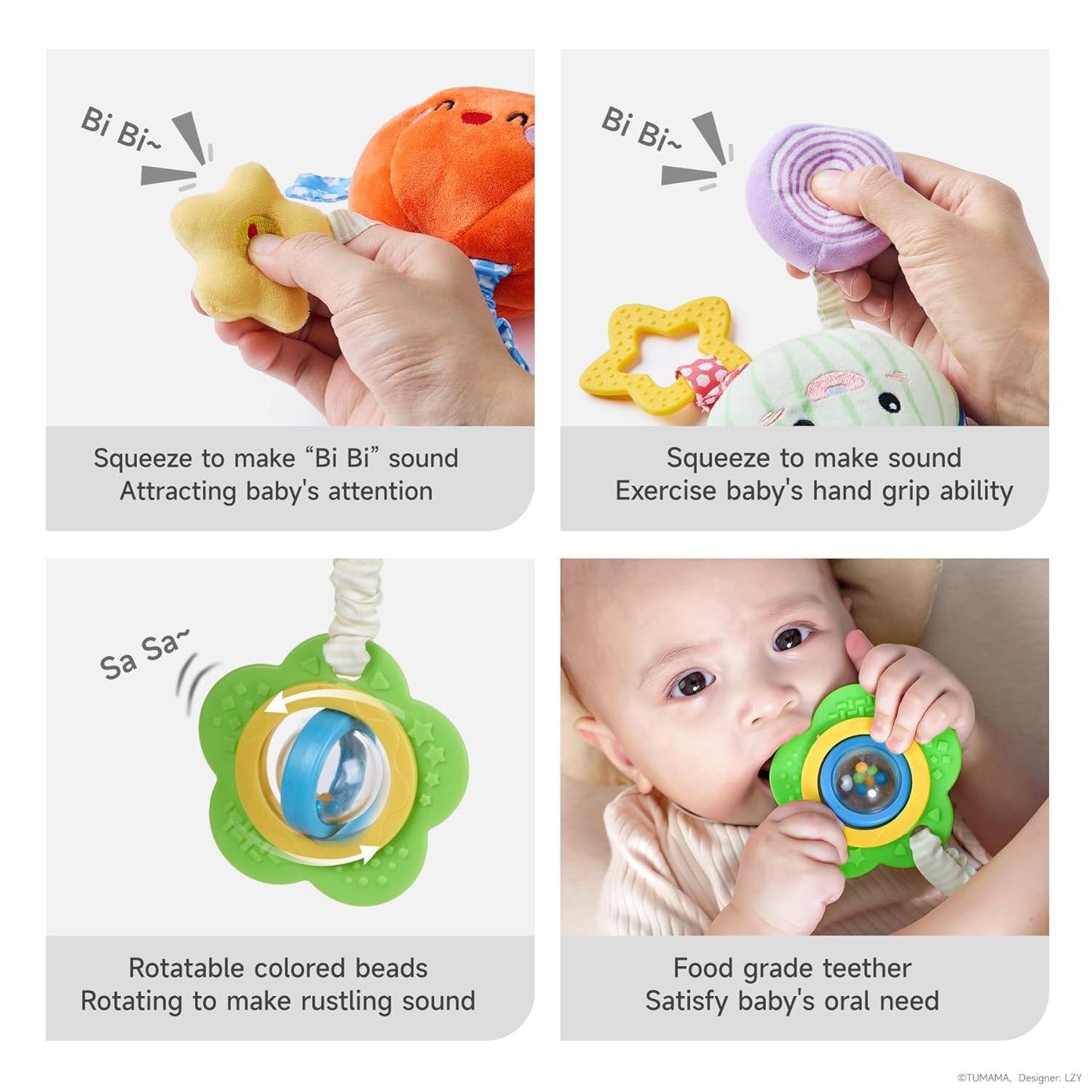 TUMAMA KIDS Baby Toy Rattles 0-12 Months Clip on Pushchair and Pram Newborn Sensory Toy for Babies Boys and Girls
