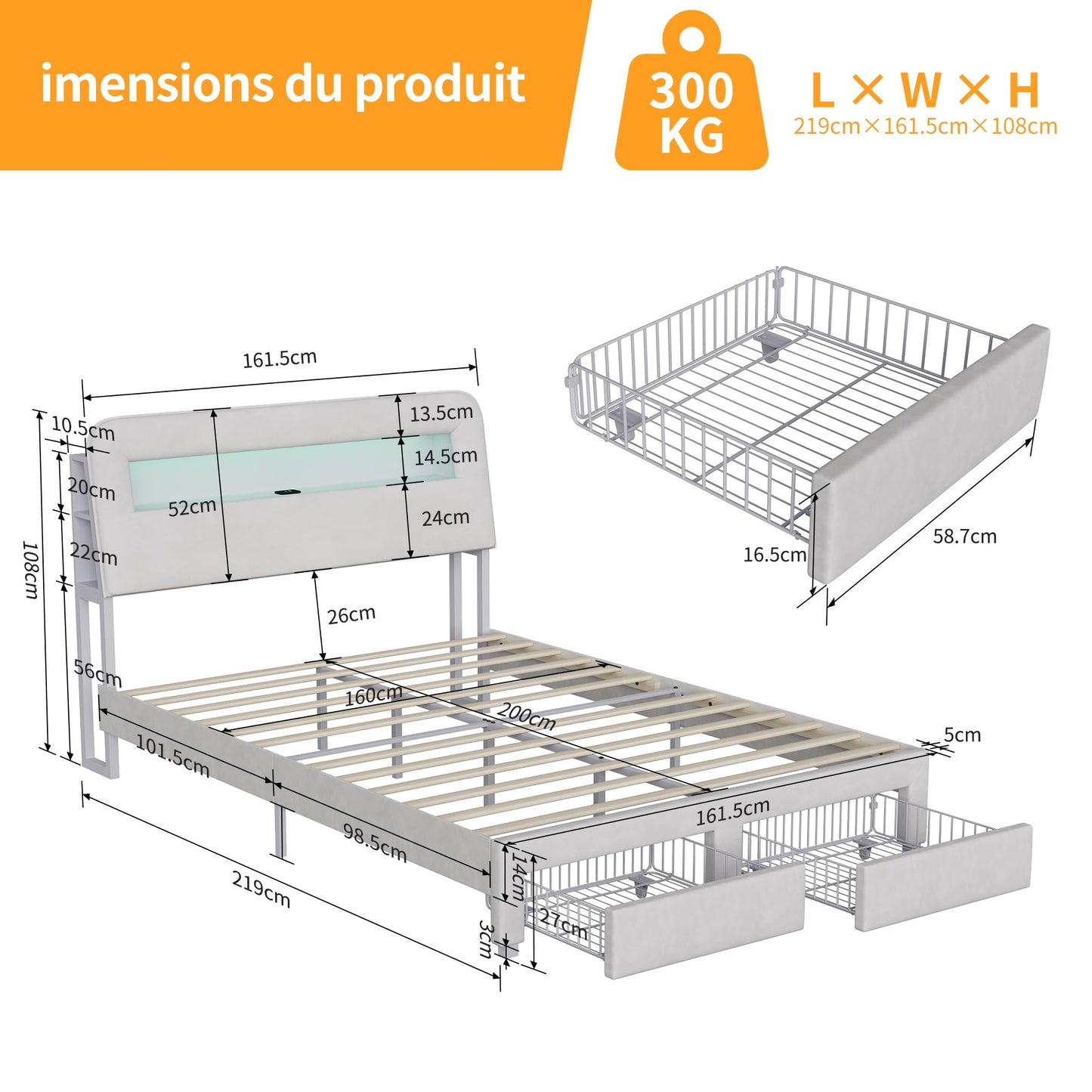 DULRLLY Bubble Bett Polsterbett 140x200 cm,Doppelbett mit Lattenrost, Jugendbett mit Gepolstertes Kopfteil, Gepolstertes Bett für Schlafzimmer und Gästezimmer,ohne Matratze, Leinenstoff (Weiß)