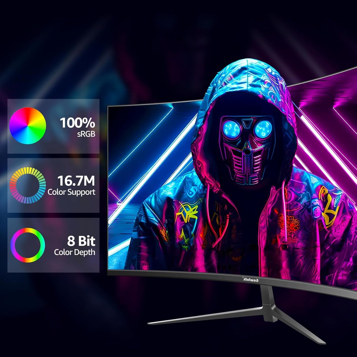 Gawfolk 32 Zoll Curved Gaming Monitor 180HZ / 165Hz / 144hz PC Bildschirm Full HD 1080P, Rahmenloses 1800R Gebogenes Computerbildschirm mit FreeSync und Eye Care Technologie, unterstützt VESA