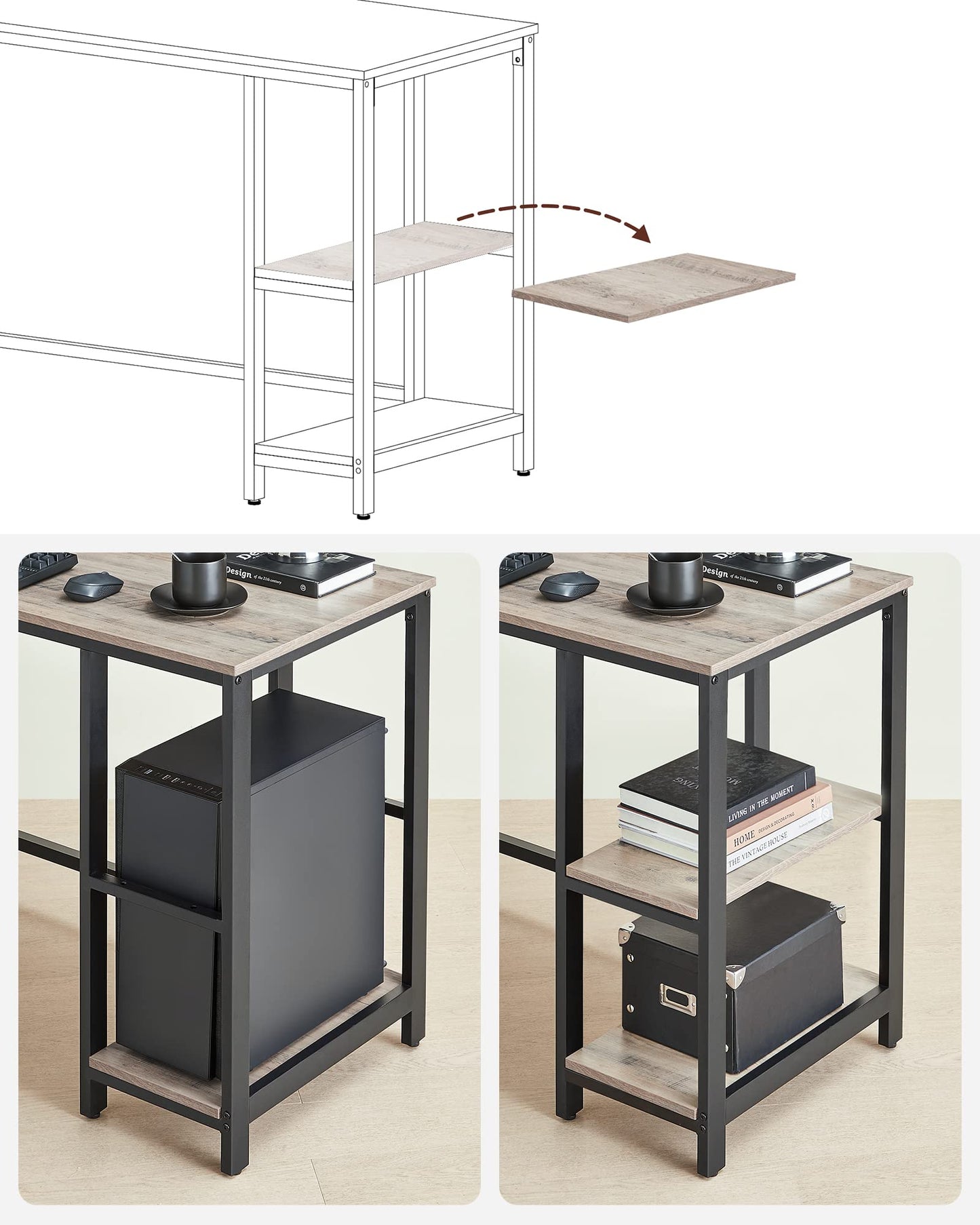 Vasagle L-Shaped Computer Desk, Corner Desk with 2 Shelves